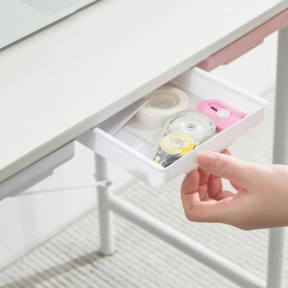 Description Picture 6 of item1Pc Storage Box Drawer Hidden Under Desk Drawer Storage Office Organizer Desk Self Adhesive Drawers PP Undertable Accessories