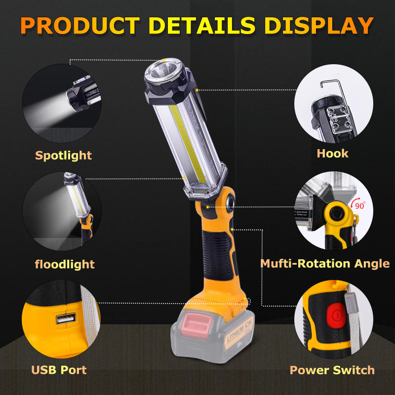 Description Picture 6 of item2000LM 14.4V-18V for Dewalt LED Work Light Li-ion Battery USB Flashlight New Portable LED Flashlight