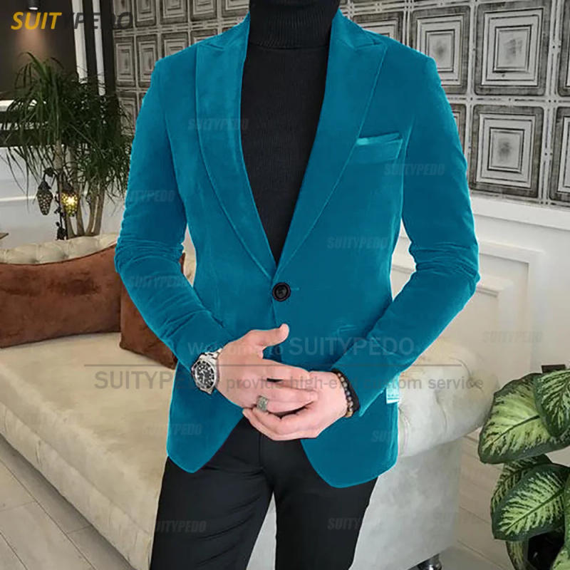 Description Picture 3 of item(One Blazer) Formal Velvet Men Suit Jacket Wedding Party Tailor-made Slim Fit Attire Evening Dinner Fashion Single Breasted Coat