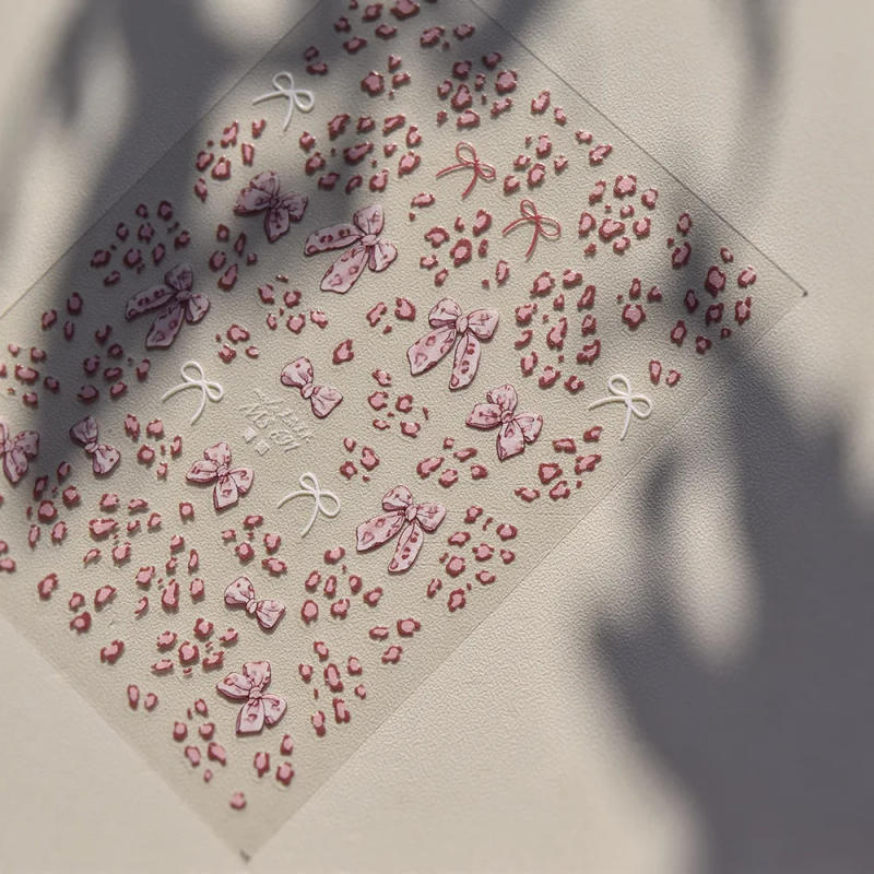 Description Picture 5 of item1pcs 3D Leopard Bow Love Nail Stickers Charming Bowknot Pearl Nail Art Decals Sliders Autumn Manicure Decorations Nail Supplies