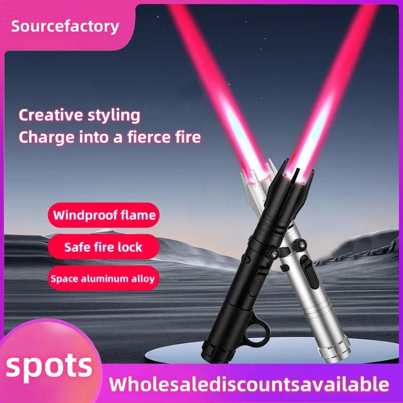 Description Picture 2 of itemNew interstellar black warrior lightsaber high-temperature flamethrower detachable red flame blue flame windproof lighter outdoo