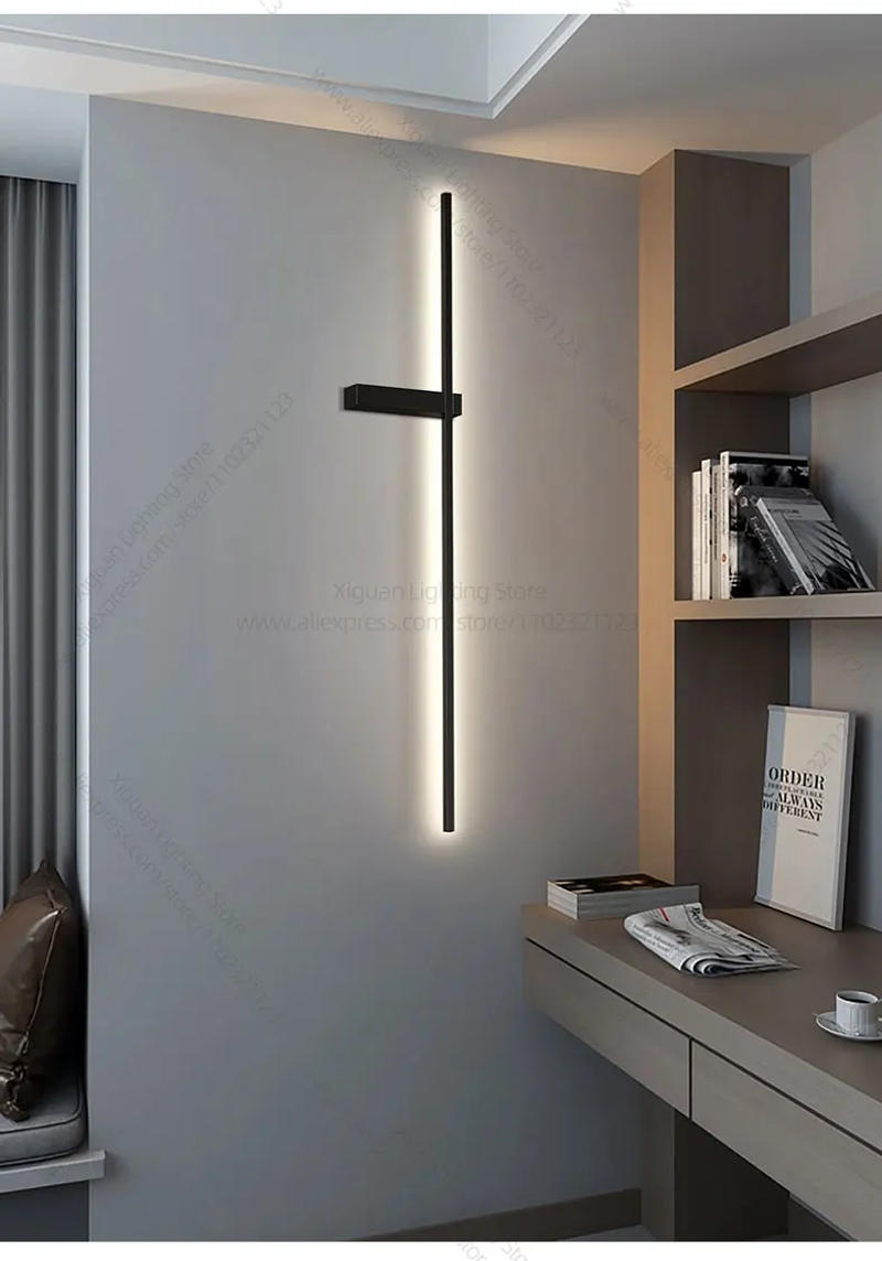 Description Picture 6 of itemMinimalist Wall Lamp LED Modern Lines Bed Head Wall Lamp Designer Living Room Bedroom Stairwell TV Background Indoor Long Lamps