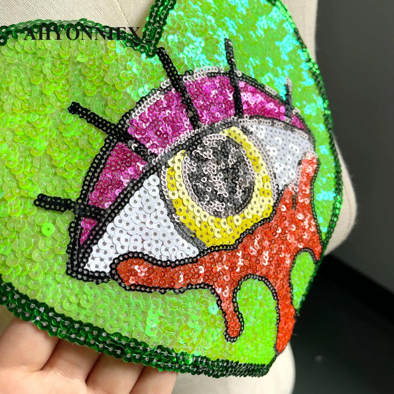 Description Picture 6 of item22CM Fashion Heart Shape Sequins Eye Clothing DIY Patches for Clothes Iron On Patch Badge Applique Embroidered Patches