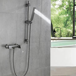 Shower Faucet Set Bathroom Wall Mounted Gray Brush Gold Single Lever Solid Brass Material Bathtub Set