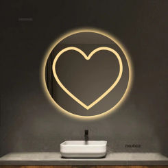 Led Touch Screen Smart Bath Mirrors Toilet Dressing Table Wall Mounted Mirrors Love Shape Round Anti-fog Mirror with Light A