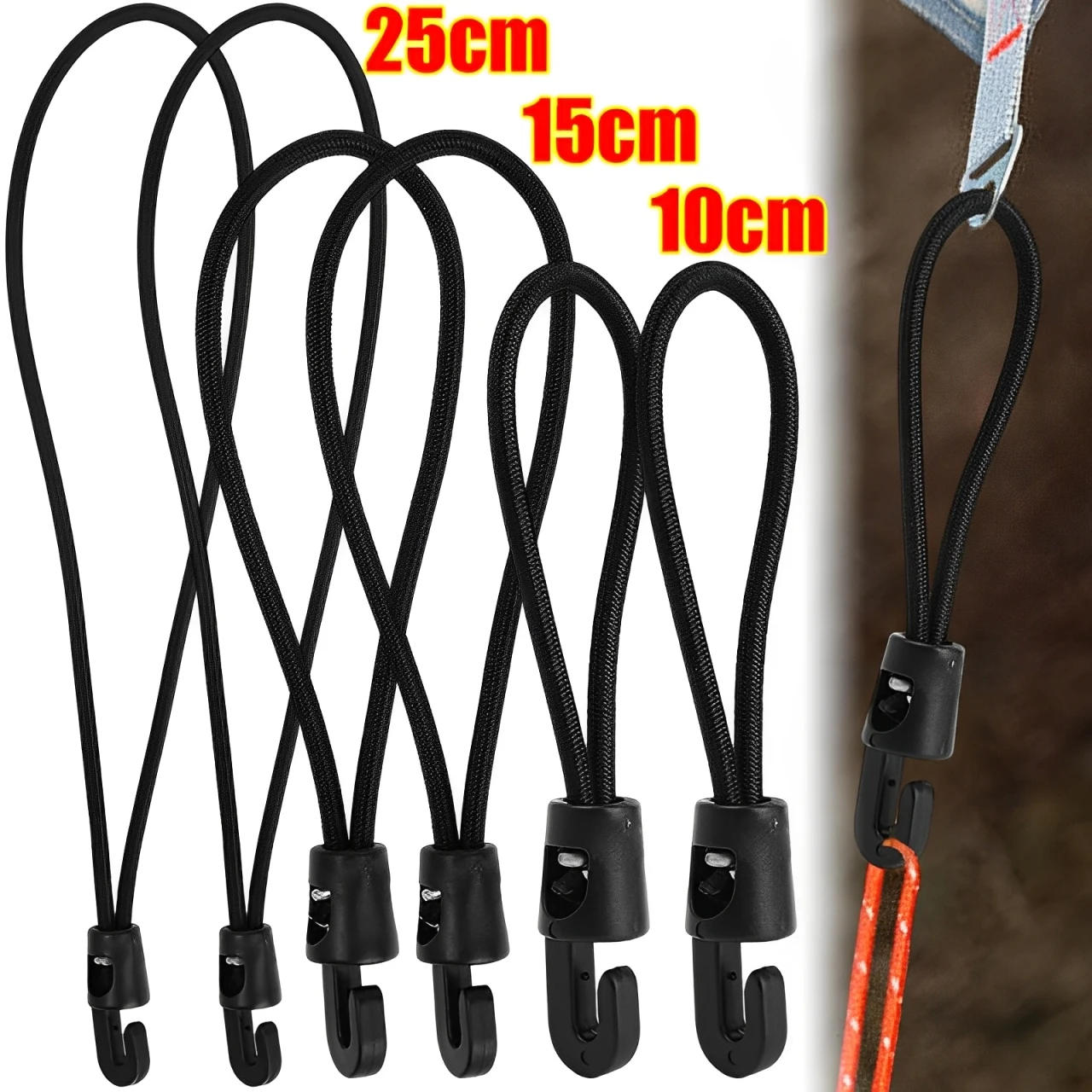 Description Picture 3 of itemBungee Cord with Hooks 10/15/25cm High Elasticity Expander with Hooks Rubber Tensioner with Hooks Camping Tarpaulin Accessories