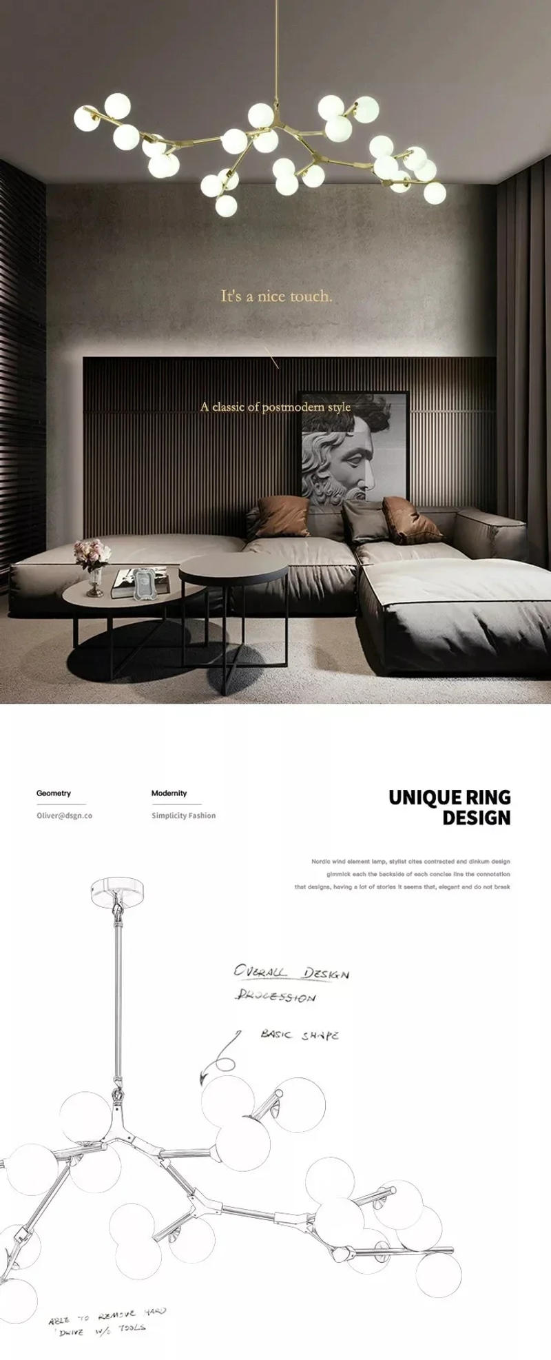 Description Picture 2 of itemNordic Creative Magic Bean Molecular Chandelier Modern Simple Living Room Restaurant Pendant Lights Personality Branch Lamp LED