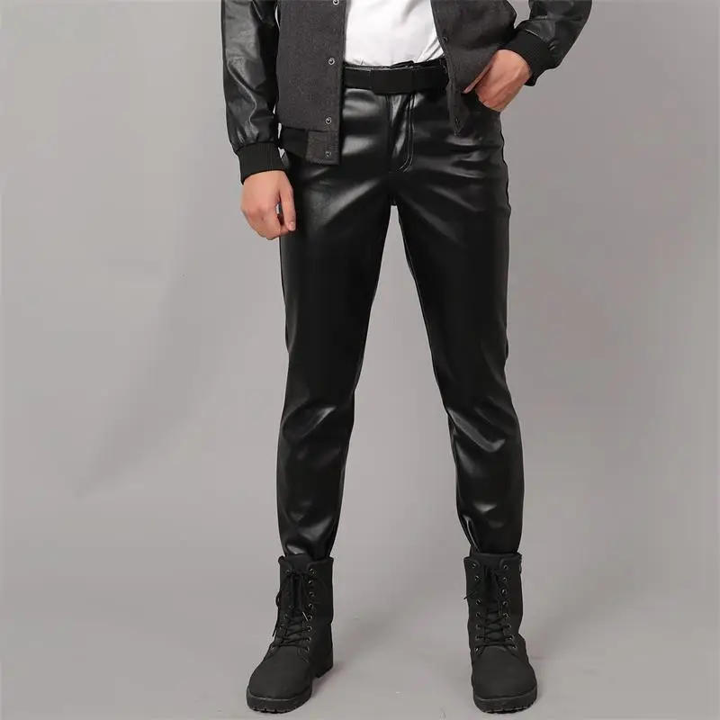 Description Picture 4 of itemMen's Leather Pants 2023 Spring/Summer New Slim Simple Solid Color Stylist Singer Fashion Casual Plus-Size Pants