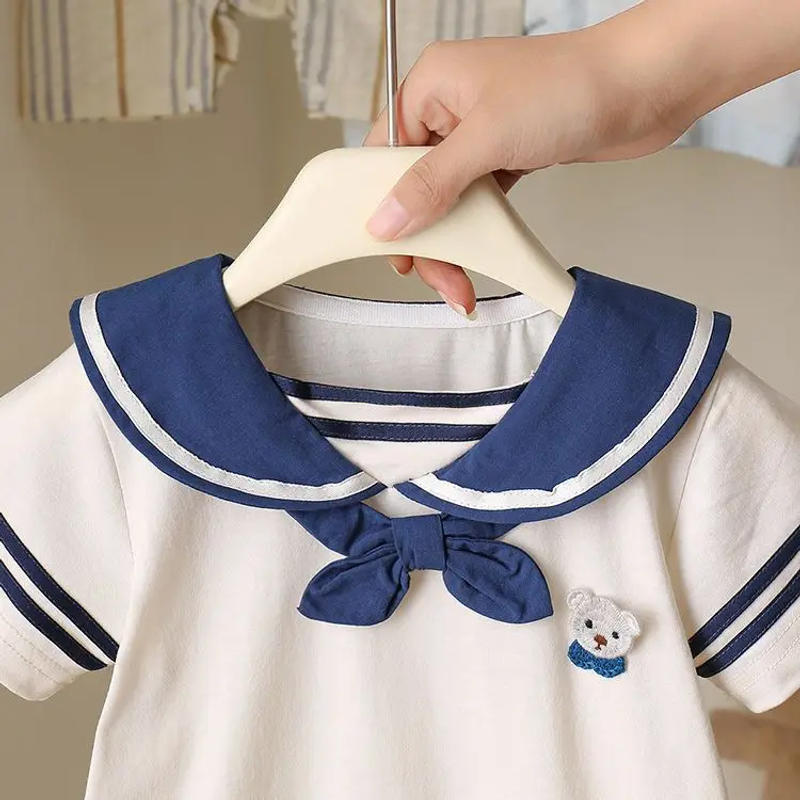 Description Picture 4 of item2025 Baby Navy Style Short-Sleeve Romper - Summer Newborn Outfit with Shorts, Breathable Cotton Casual Wear 0-24M