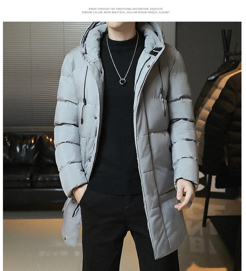 Description Picture 5 of itemNew Male Outwear Winter Coats Slim Fit Jackets 2024 Winter Jackets For Men Hooded Casual Long Cotton Jackets Thicker Warm Parkas