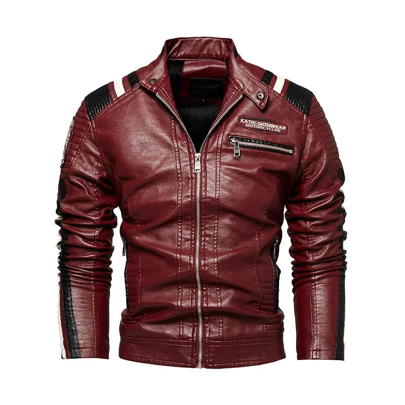 Description Picture 3 of itemMens Vintage Motorcycle Jacket 2024 Men Fashion New Biker Leather Male Embroidery Bomber Coat Winter Fleece Pu Overcoat