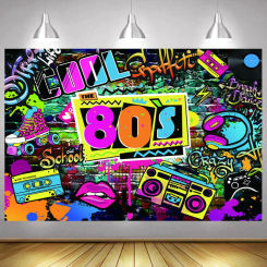 Back To 80'S Backdrop Graffiti Hip Pop Party Disco Music Photo Background Banner Graffiti Back To The 80’S Party Decorations