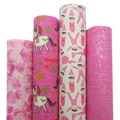 Uncorns Flowers Printed Glitter leather Christmas Helpers Printed Synthetic Leather Faux Vinyl Fabric For Bows DIY 21x29CM Q396