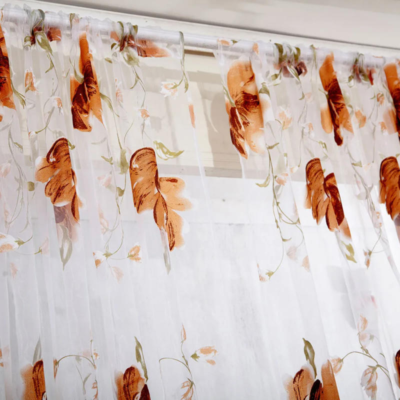 Description Picture 6 of item1 PCS Vines Leaves Tulle Door Window Curtain Drape Panel Sheer Scarf Valances Colorful Floral Pattern Transparent Curtains