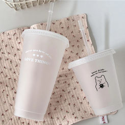 Reusable Plastic Cups With Lid Straw 480/700ML Water Bottle Drinking Bottle BPA Free Transparent Coffee Cup Milk Juice Mugs