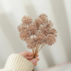 12pcs Artificial Brown Prickly Ball Flowers Plastic Fake Plants DIY Home Wedding Living Room Cheap Vase Decor Christmas Supplie