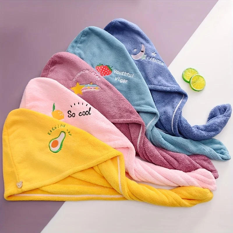 Description Picture 3 of itemFruit Embroidery Hair Towel Soft Hair Drying Cap Super Absorbent Hair Towel For Bathroom Quick Drying Hair Wrap Towel