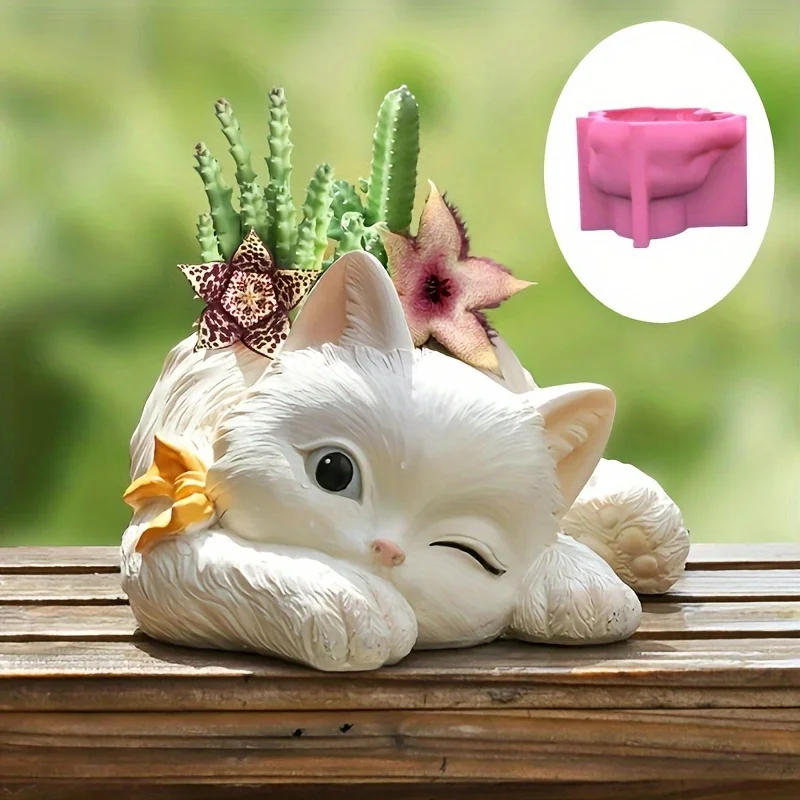 Description Picture 3 of itemLying Cat Flower Pot Mould DIY Concrete Silicone Pot Mold Succulent Flowerpot Clay Cement Plaster Molds DIY Home Garden Decor