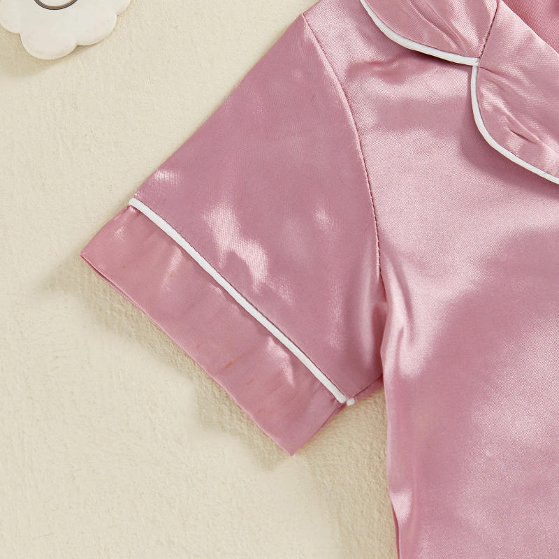 Description Picture 6 of itemToddler Baby Boy Girl Satin Pajama Infant Button-up Shorts Jumpsuit Children Cotton Short Sleeve Sleepwear Newborn Romnpers