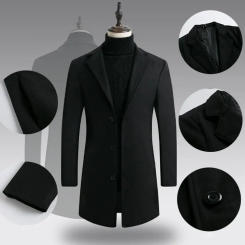 Popular Winter Jacket Single Breasted Mid-length Slim-fitting Lapel Trench Coat  Autumn Men Trench Coat for Sports