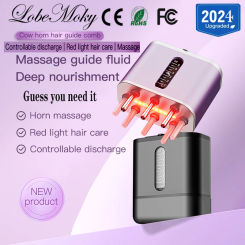 Lobemoky 2024 Scalp Massager Cow Horn Massage Comb Red Light Essence Oil Applicator Promote Hair Growth Portable Hair Guid Comb