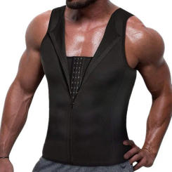 Men Corset Vest Men's Slimming Corset Vest with Double-layer Tummy Control Zipper Placket Fat Burning Belt O-neck for Body