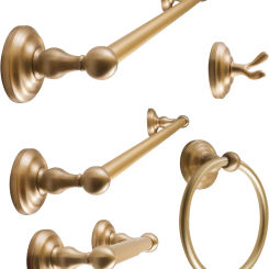 SENTO ROBIKI Gold Bathroom Accessories Set, Bath Hardware, includes Robe Hook, Toilet Paper Holder, Towel Ring, 18” & 24” Towel