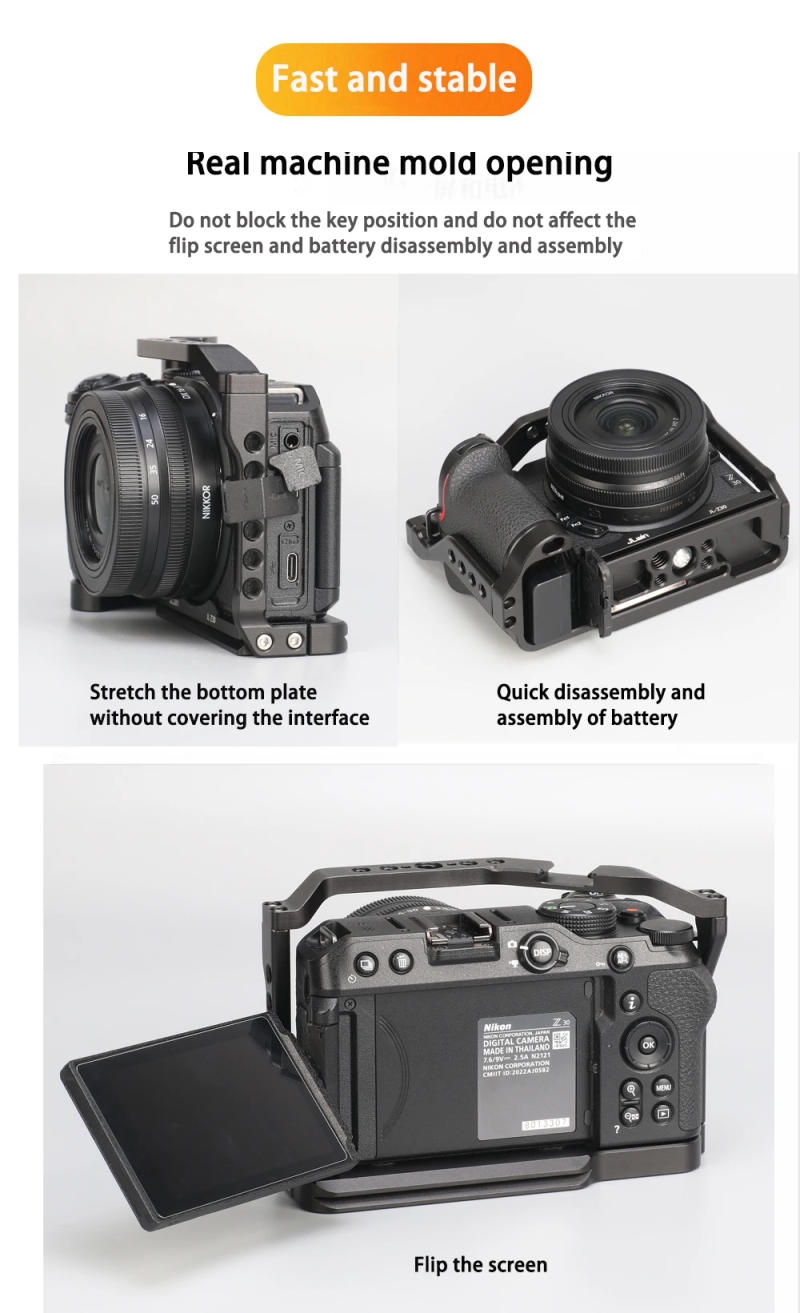 Description Picture 4 of itemFOTGA Camera Cage For Nikon Z 30 Quick Release L Plate Z30 Aluminum Alloy Cage with Cold Shoe Mount for Microphone and LED Light