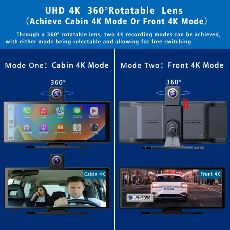 Description Picture 4 of itemDash Cam 4K 2160P 10.26" Carplay & Android Auto Car DVR Video Drive Recorder Stream Dahscam Camera 5G Wifi GPS FM 360 ° Rotation