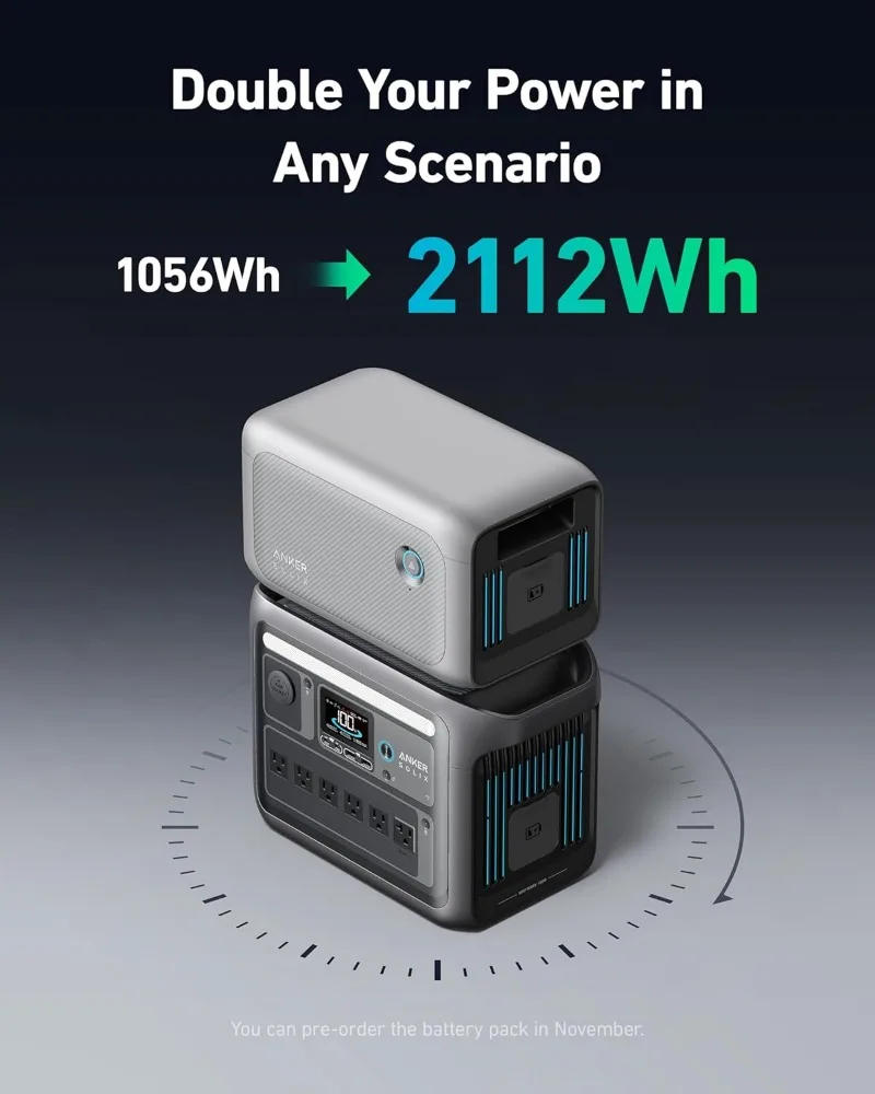 Description Picture 6 of itemC1000 Portable Power Station 1800W (Peak 2400W) Solar Generator Full Charge in 58 Min 1056wh LiFePO4 Battery for Home Backup