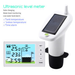 Ultrasonic Wireless Water Tank Liquid Level Meter With Solar Temperature Sensor 1-5Meters Level Monitor Time Display Smart Alarm