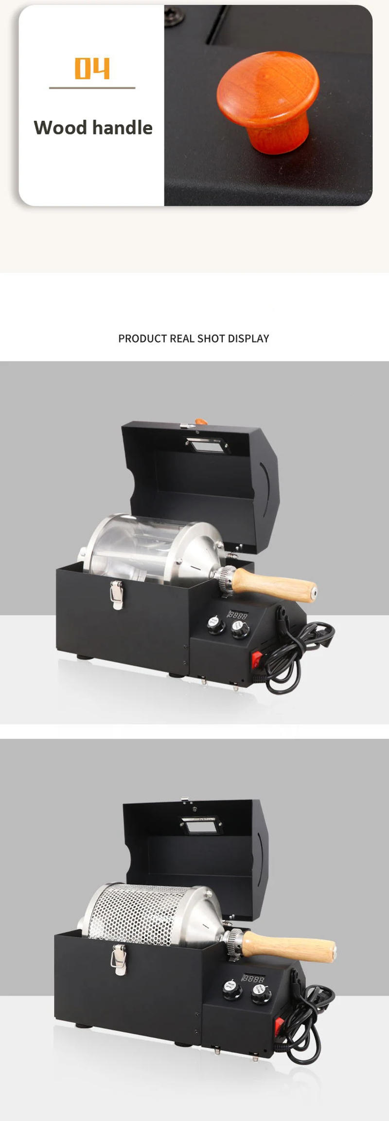 Description Picture 6 of itemXeoleo Electric Coffee Bean Roaster 400g Household Roasting Machine with Baking Curve Grain Stainless Steel+Quartz Glass