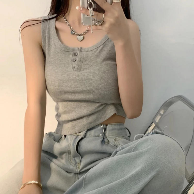 Description Picture 5 of itemTank Top for Women Ribbed Button Down Sleeveless Blouse Solid Color Casual Women's Teens Trendy Basic Summer Dresses