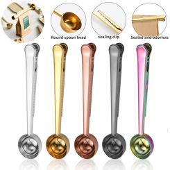 2-in-1 Stainless Steel Coffee Measuring Coffee Scoop Multifunctional Food Sealing Clip Tea Milk Powder Scoop Coffee Accessories