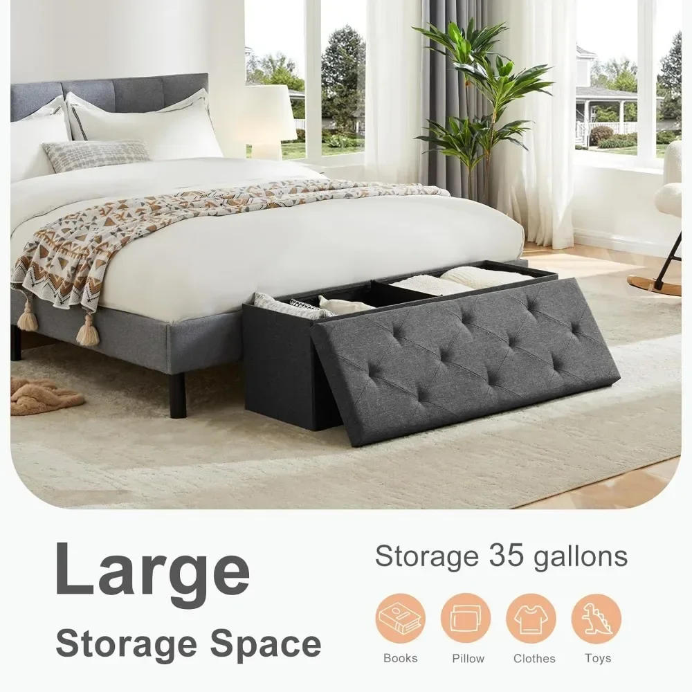 Description Picture 4 of item43 Inch Folding Storage Ottoman Bench, Holds Up To 660lb-Grey FootRest Stool with Padded Seat