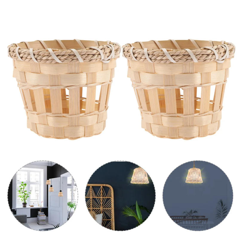 Description Picture 4 of item4pcs Drum Lamp Shade Indoor Light Cover Bamboo Lampshade Ceiling Lamp Cover Desk Drum Bamboo Household Chandelier