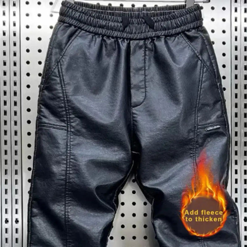 Description Picture 3 of itemWinter Cycling Pants Men's Windproof Waterproof Faux Leather Pants with Elastic Waist Ankle-banded Patchwork Design for Cycling