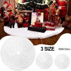 1x White Christmas Tree Plush Skirt 78-122cm Christmas Long Plush Tree Skirt Base Floor Mat Cover Christmas Party Theme Ornament