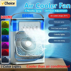 3-speed Adjustable Electric Fan Five-hole Humidification Conditioner Household Small Air Cooler Led Night Light Fan For Home