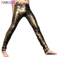 Pantalones elásticos de piel sintética para hombre, pantalón Sexy de serpiente dorada, a la moda, para discoteca, fiesta, graduación, escenario, cantante, 2023