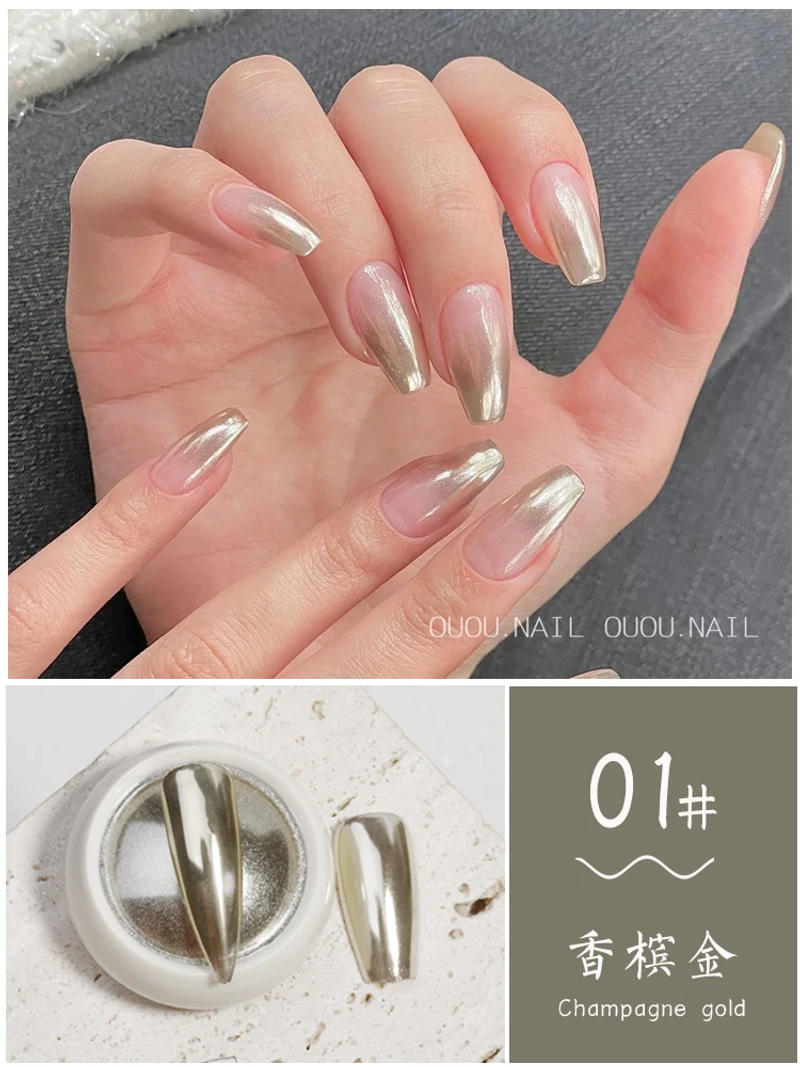 Description Picture 5 of item6Pcs Chrome Nail Powder Metallic Mirror Glitter Effect Holographic Metallic Chrome Powder for Nails Rose Gold Chrome Nail Powder