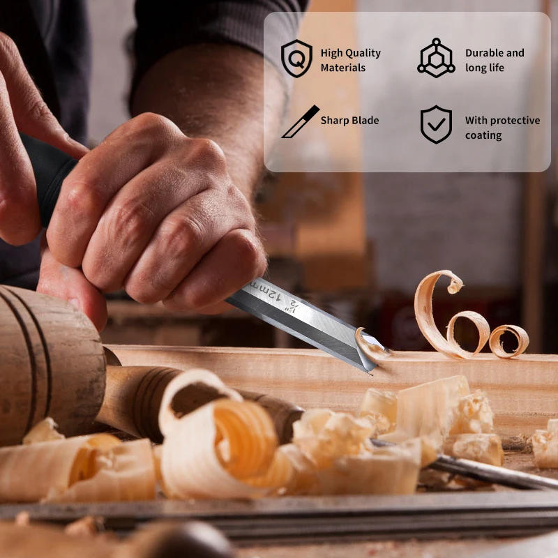 Description Picture 5 of itemWood Chisel 7.5 Inch Carbon Steel Mn65# Chisel with Hammer End and Anti-Slip Handle Carpentry Tools for Woodworking