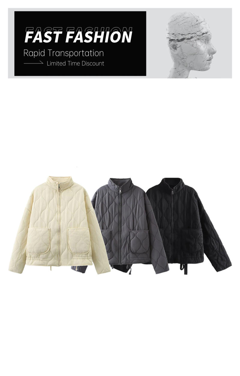 Description Picture 5 of itemUNIZERA Women's High Collar Long Sleeve Zipper Large Pocket Solid Color Winter New Warm Jacket Coat