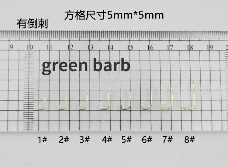 Description Picture 6 of item50pcs Fishing Hook 1#-8# Barbed Nobarb Fishhook Tiny Blue Green Pink Fishhook Uncircle No Ring Carp Hooks Tackle Flat Body pesca