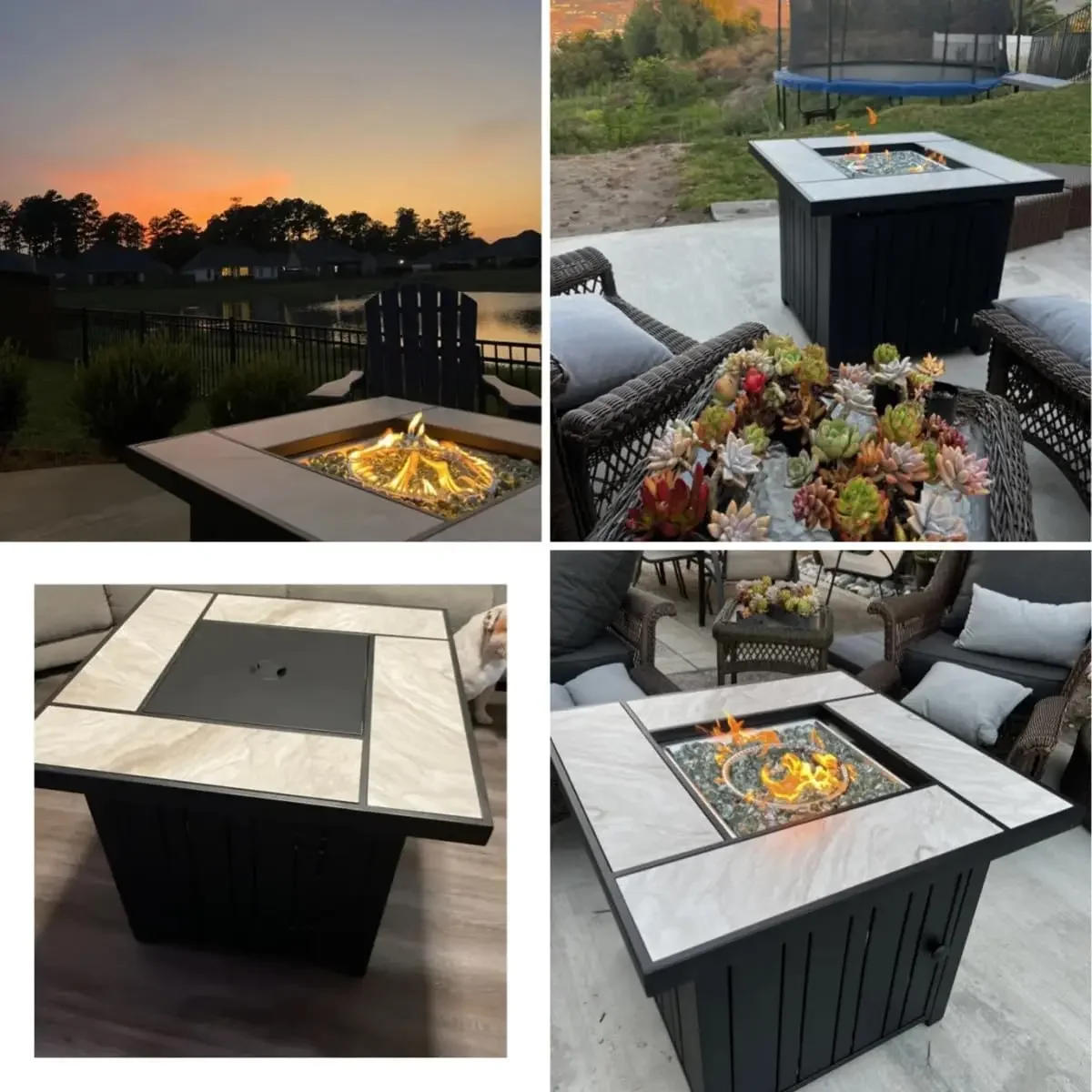 Description Picture 4 of item30" Propane Fire Pit with Real Ceramic Tabletop, 50000 BTU Gas Fire Pit Table with Lid&Glass Rock, Outdoor Fire Pit table