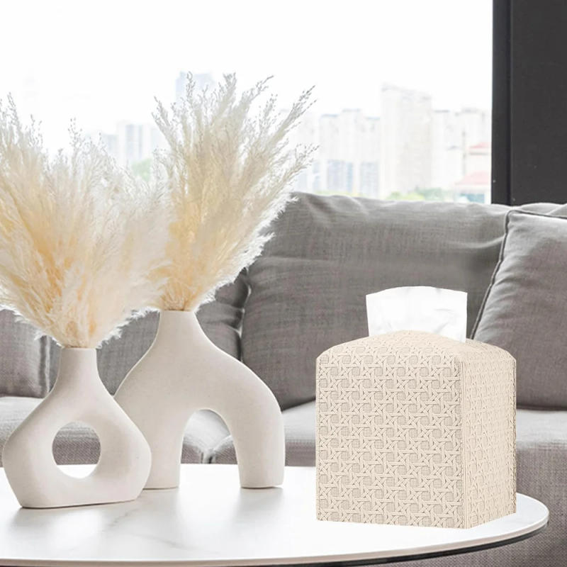 Description Picture 6 of itemPU Leather Square Tissue Box Four-Color Weaving Pattern Large-Capacity Drawer Box Home Storage Supplies Foldable Kitchen Tools