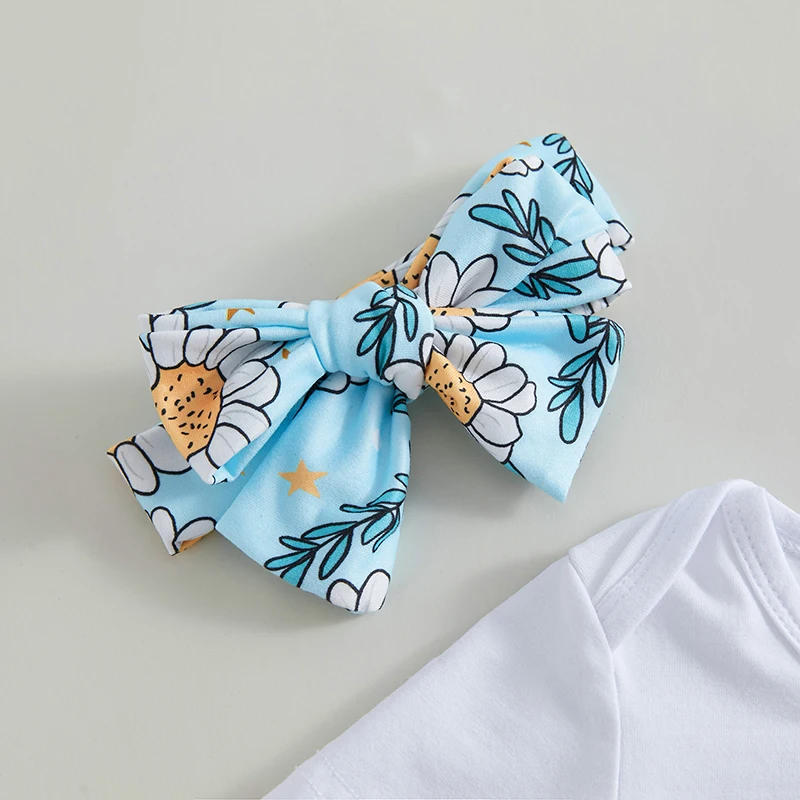 Description Picture 5 of itemKids Girls Pants Suit Casual Party Short Sleeve Romper Tops Floral Short Trousers Headband