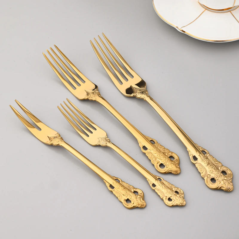 Description Picture 6 of itemVintage Western Plated Cutlery 18/10 Stainless Steel Luxury Gold Dinnerware Set Tableware Steak Knife Fork Spoon Silver Flatware