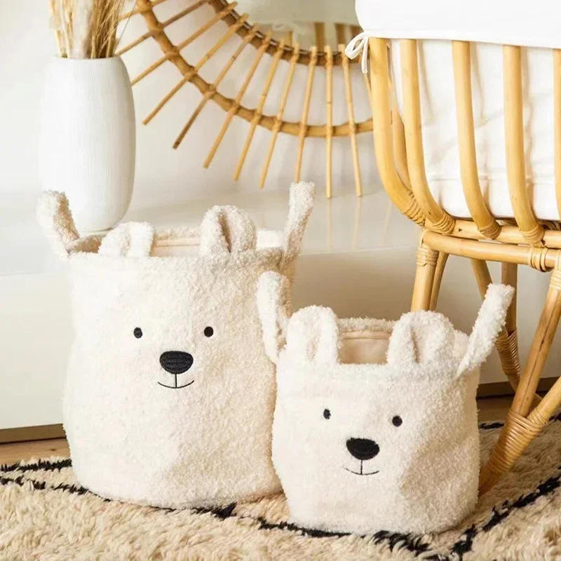 Description Picture 2 of itemCute Teddy Bear Folding Basket for Laundry Children Room Storage Basket Toys Soft Sherpa Sundries Storage Bag Organizer