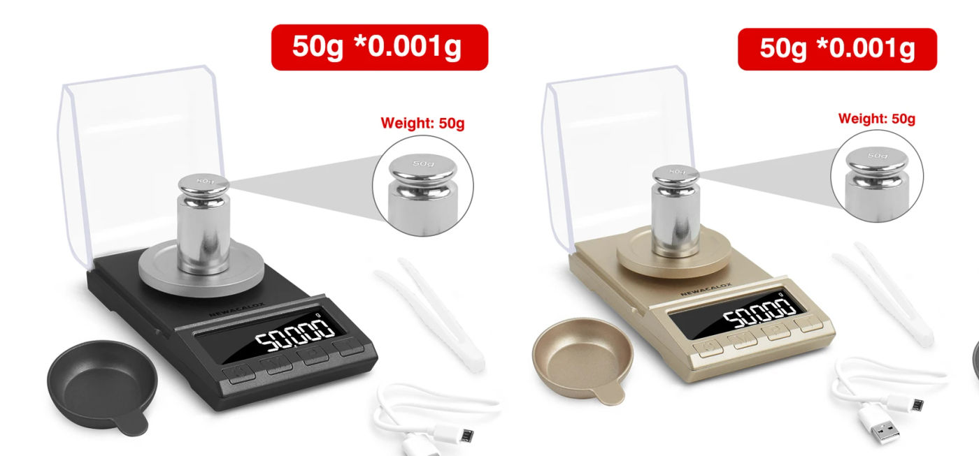 Description Picture 2 of itemNEWACALOX 0.001g Precision Digital Jewelry Scale 50g/100g/200g USB Powered Electronic Weighing Scale LCD Mini Lab Balance 0.001g